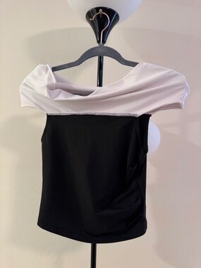 Dazy Black White Off Shoulder Colourblock Cowl Neck Top